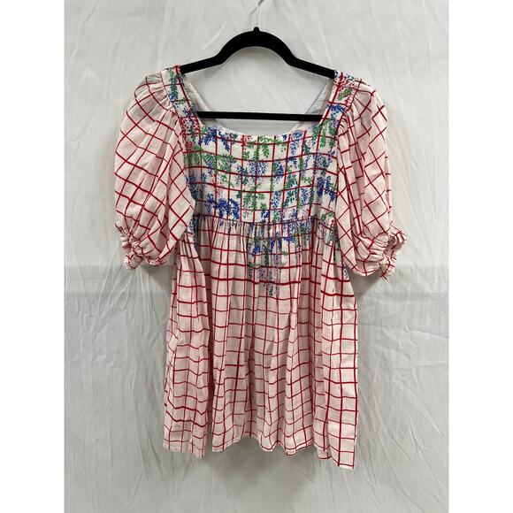 Mii Aux Cyclades Floral Puff Sleeve Babydoll Top size M - Picture 1 of 6